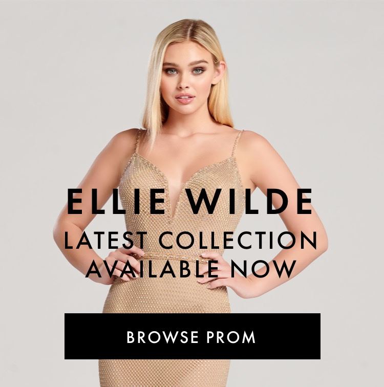 Model in nude-colored Ellie Wilde dress